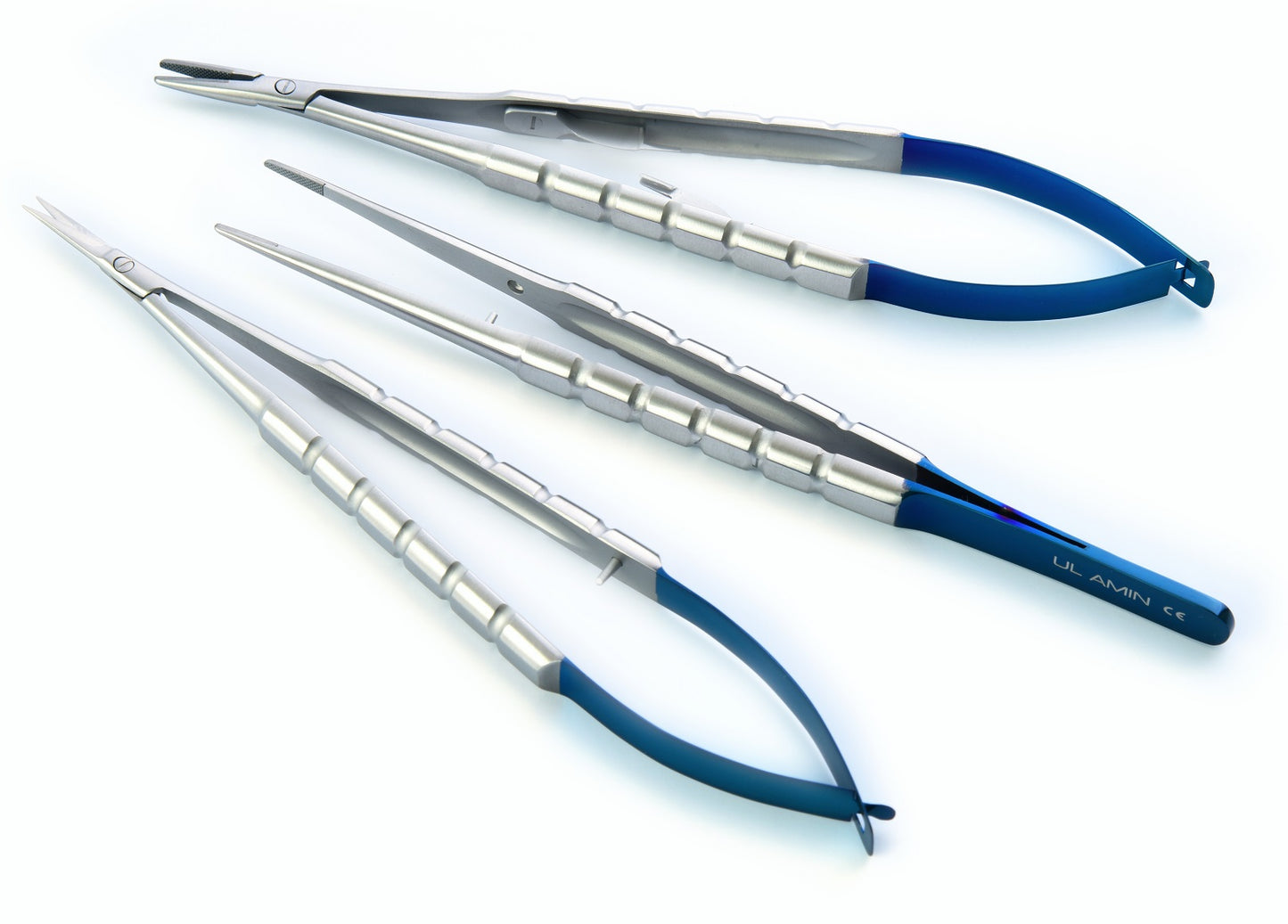 UL AMIN 3pcs TC Micro Surgery Set Castroviejo Needle Holder Scissor Forceps Blue Coated 14cm 18cm Dental Stainless Steel CE