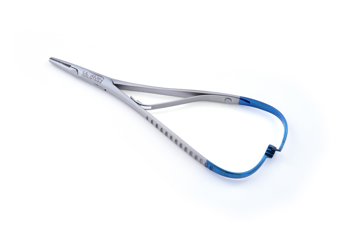 UL AMIN TC Mathieu Needle Holder 14cm 18cm Serrated Tips Dental Instrument Tungsten Carbide Blue Stainless Steel CE