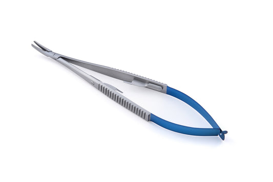 UL AMIN TC Castroviejo Needle Holder 5.5" 14cm Curved Blue Line