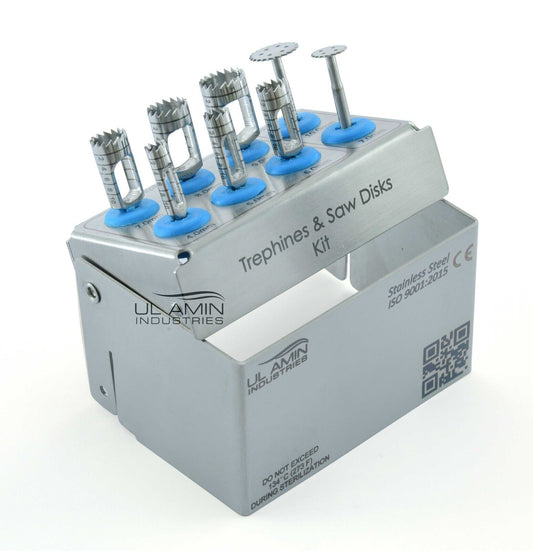 Dental Implant Trephine Drills & Saw Disks Kit 8pcs Set Surgical Surgery Stainless Steel UL AMIN CE