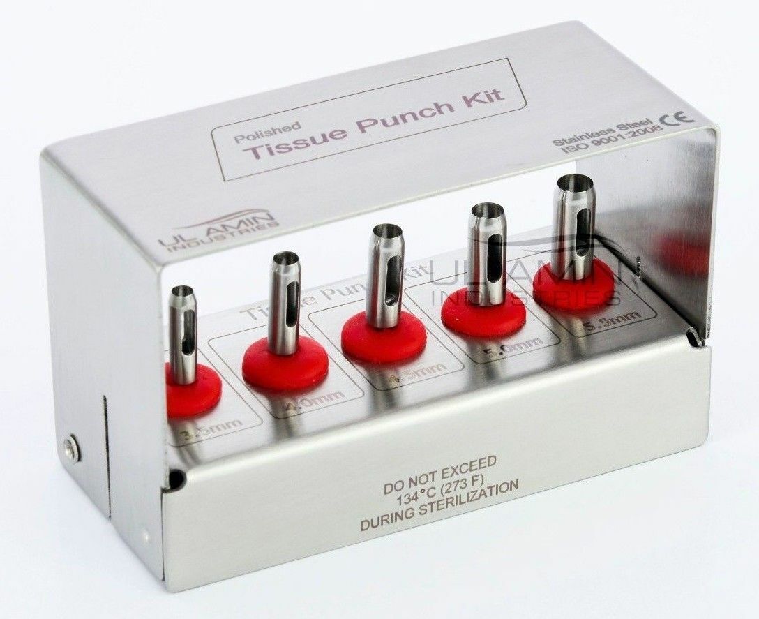 Dental Implant Long Tissue Punch Kit 5pcs Gold Titanium NiTride Coated Surgical Surgery Bur Holder UL AMIN CE