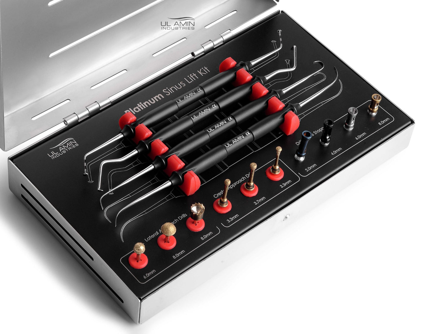 Platinum Sinus Lift Kit Dental Implant Lateral and Crestal Approach with stoppers Diamond Burs High Quality Titanium Coated
