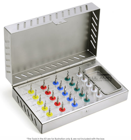 Conical Drills Kit with Stoppers Dental Implant Surgical External Irrigation Guided Surgery 25 pcs