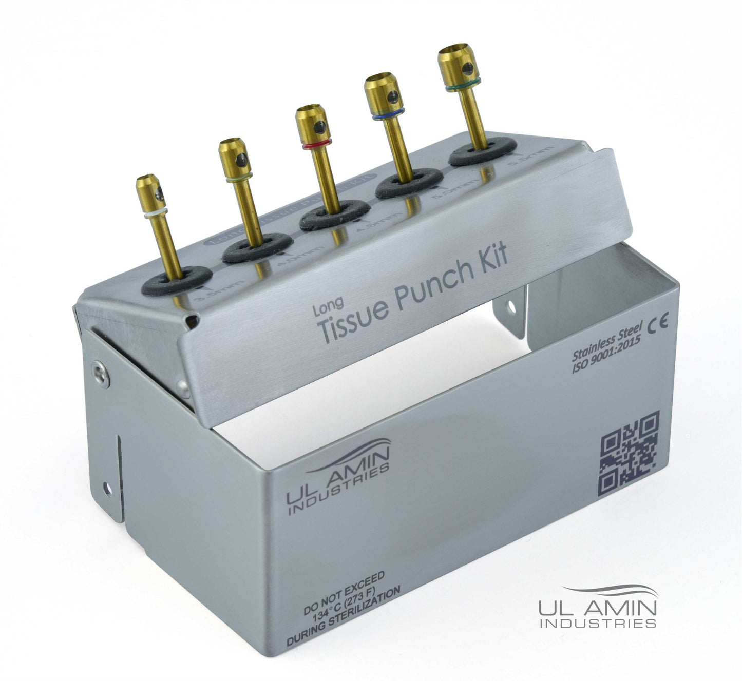 Dental Implant Long Tissue Punch Kit 5pcs Gold Titanium NiTride Coated Surgical Surgery Bur Holder UL AMIN CE
