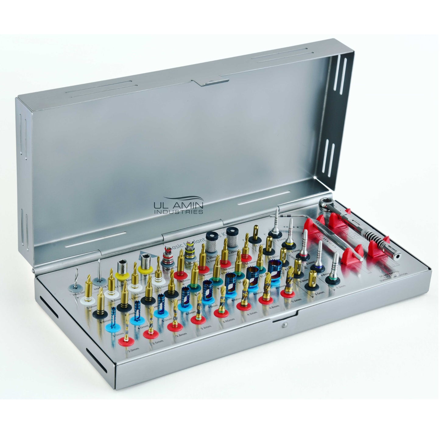 UL AMIN 52pcs Basic Dental Implant Tools Kit Drills Trephines Conical Guided Hex Drivers Torque Wrench Depth Gauge Tissue Punch