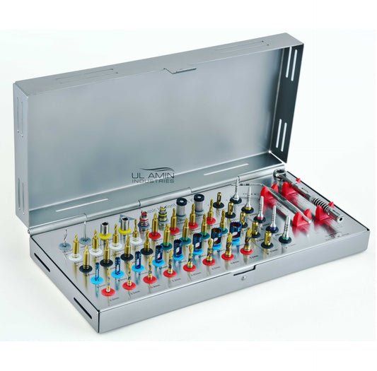 UL AMIN 52pcs Basic Dental Implant Tools Kit Drills Trephines Conical Guided Hex Drivers Torque Wrench Depth Gauge Tissue Punch