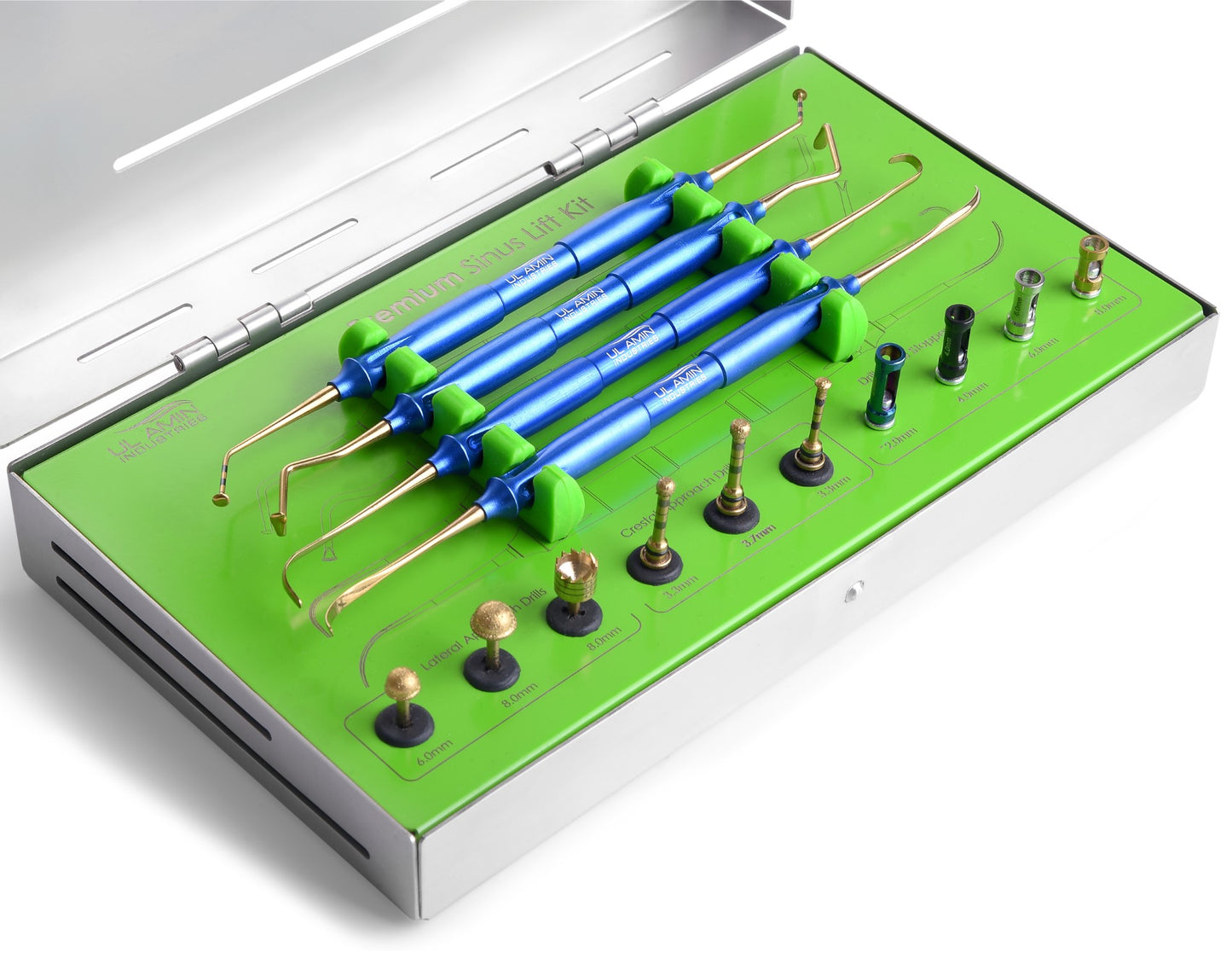 Premium Sinus Lift Kit Dental Implant Lateral and Crestal Approach with stoppers Diamond Burs High Quality Titanium Coated